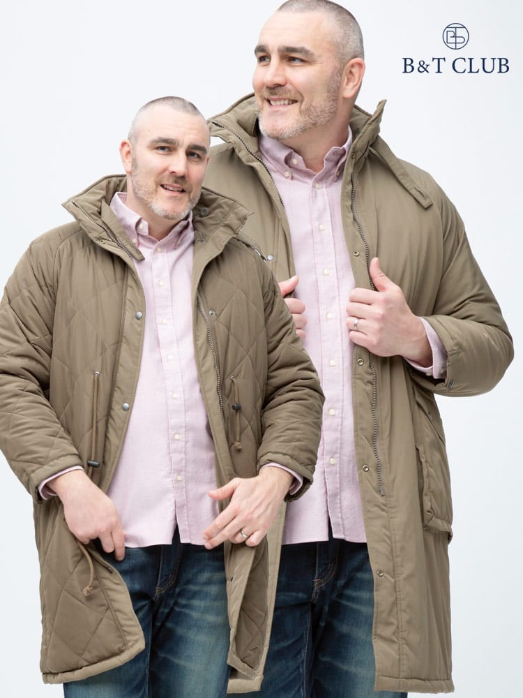 大きいサイズ メンズ B＆T CLUB (ビーアンドティークラブ) リバーシブル フルジップ スタンド 中綿 ミリタリーコート