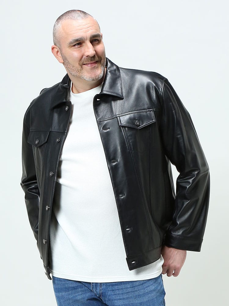 大きいサイズ メンズ B＆T CLUB (ビーアンドティークラブ) ラムレザー ポケット トラッカージャケット