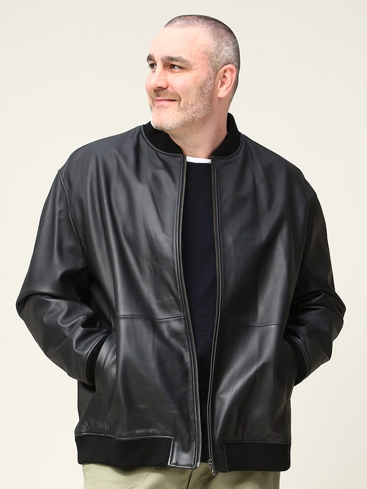 大きいサイズ メンズ B＆T CLUB (ビーアンドティークラブ) ラムレザー フルジップ ジャケット MA-1