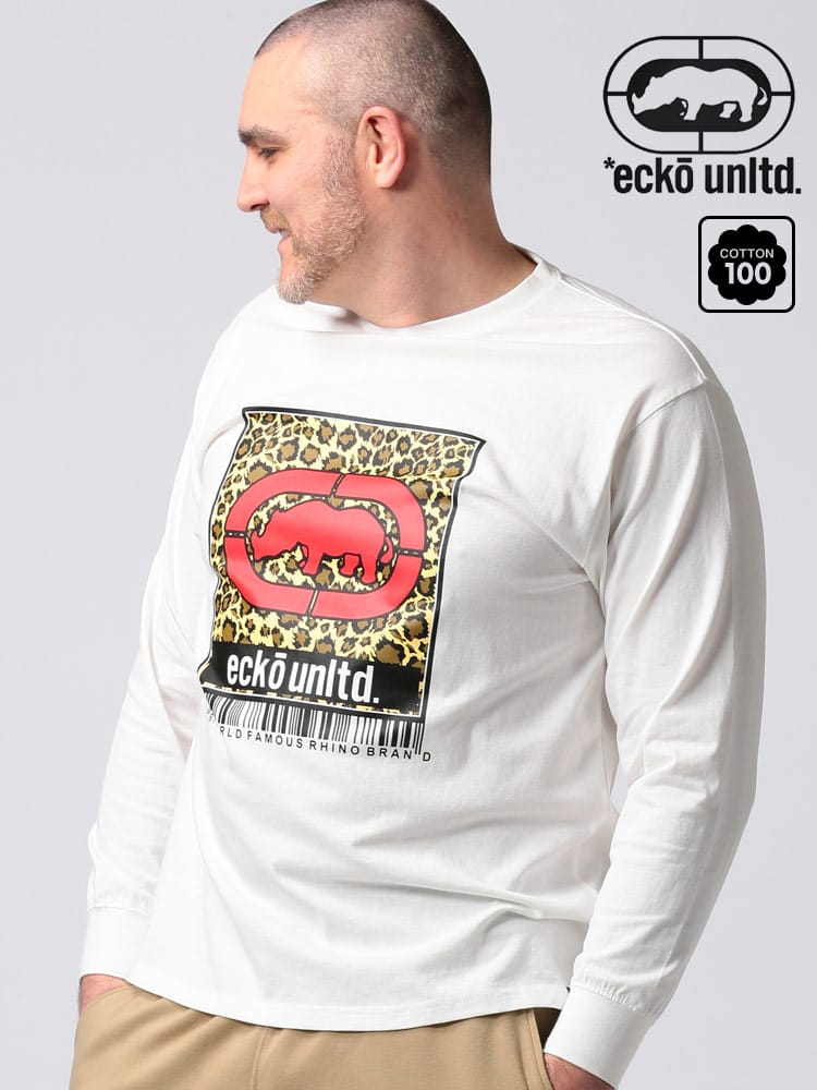 大きいサイズ メンズ ECKO UNLTD (エコーアンリミテッド) アニマルプリント クルーネック 長袖 Tシャツ ロンT