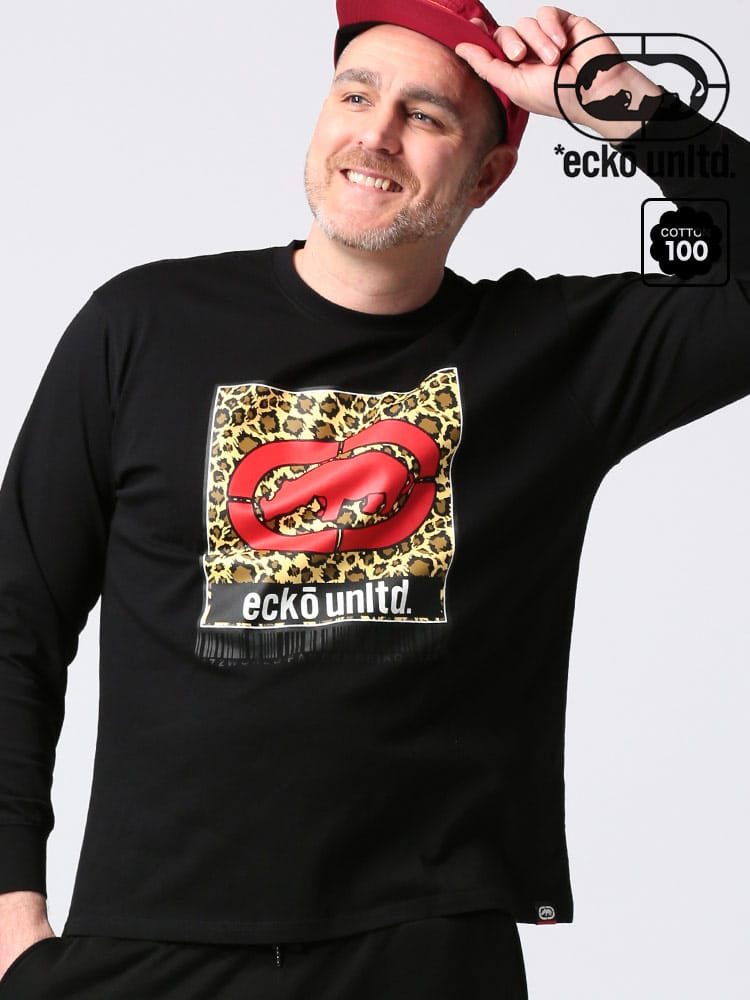 大きいサイズ メンズ ECKO UNLTD (エコーアンリミテッド) アニマルプリント クルーネック 長袖 Tシャツ ロンT