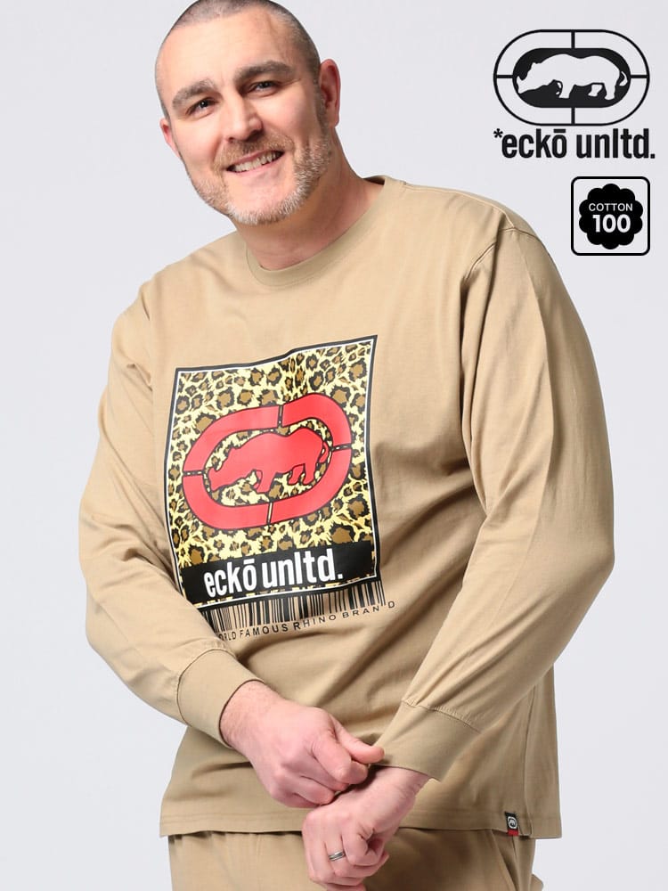 大きいサイズ メンズ ECKO UNLTD (エコーアンリミテッド) アニマルプリント クルーネック 長袖 Tシャツ ロンT