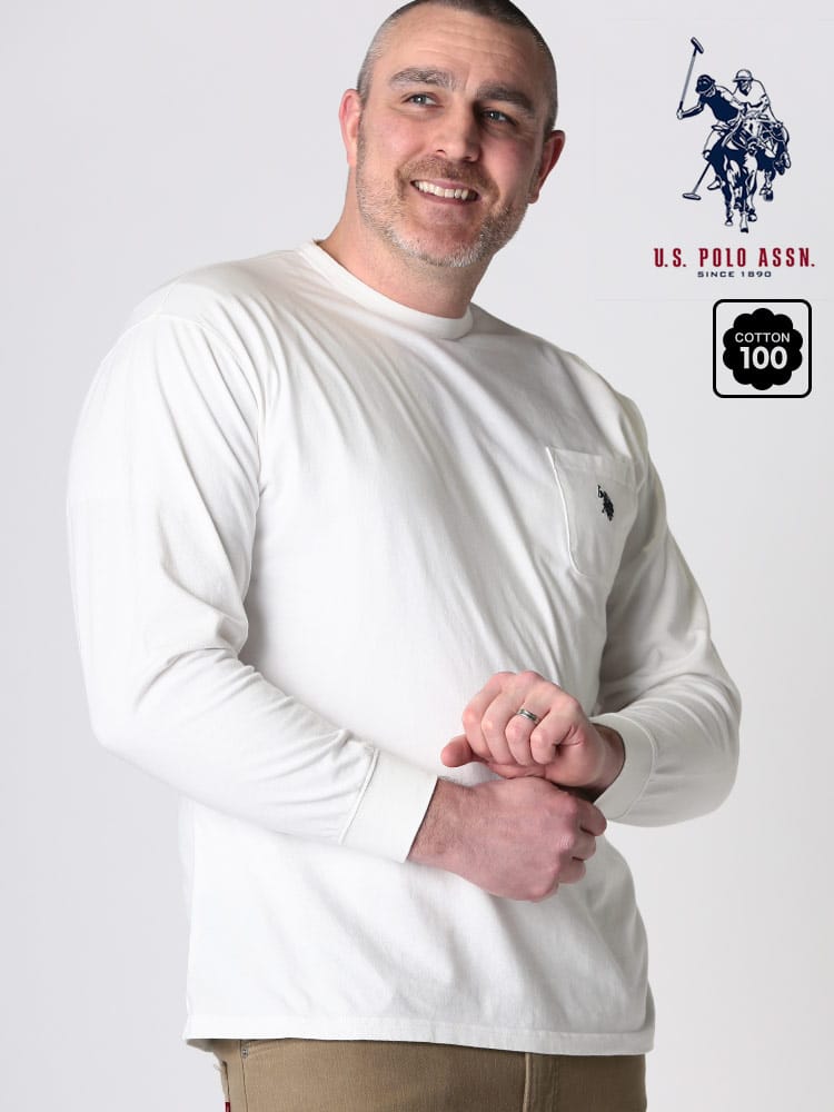 大きいサイズ メンズ U.S. POLO ASSN. (ユーエスポロアッスン) 綿100％ ポケット付き クルーネック 長袖 Tシャツ ロンT
