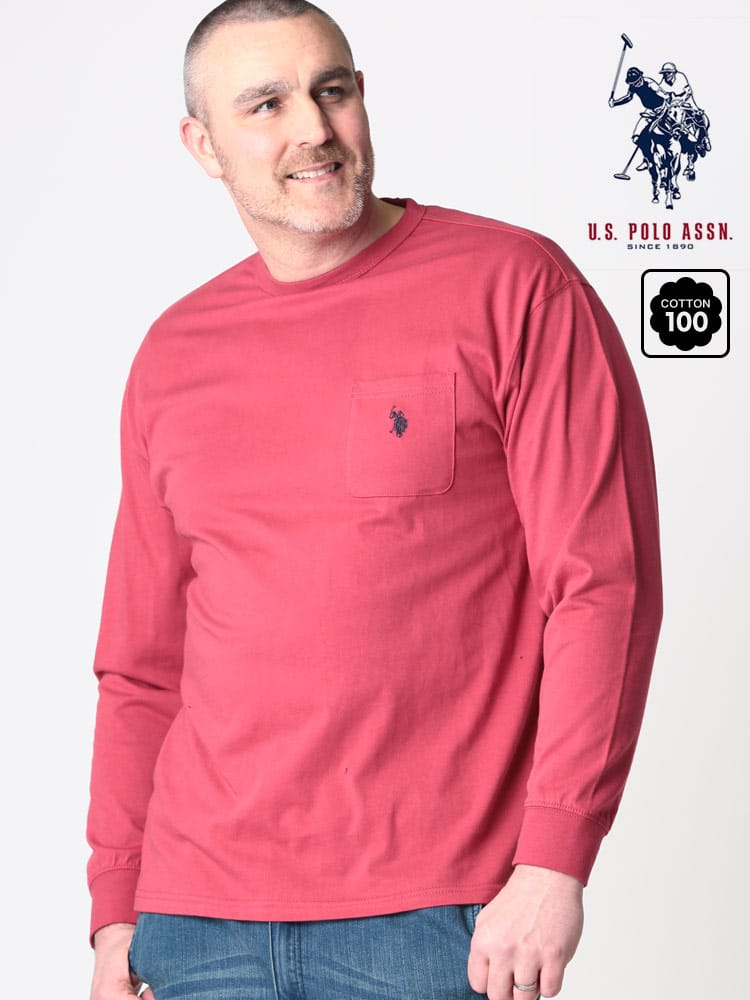 大きいサイズ メンズ U.S. POLO ASSN. (ユーエスポロアッスン) 綿100％ ポケット付き クルーネック 長袖 Tシャツ ロンT