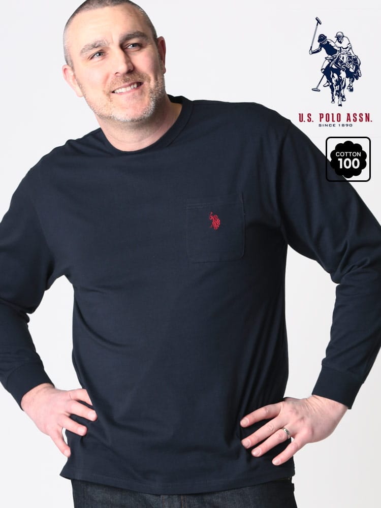 大きいサイズ メンズ U.S. POLO ASSN. (ユーエスポロアッスン) 綿100％ ポケット付き クルーネック 長袖 Tシャツ ロンT