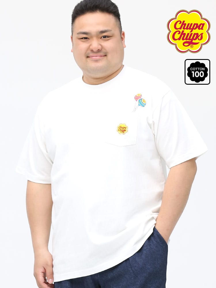 大きいサイズ メンズ chupa chups (チュッパチャプス) チュッパチャプス ポケット付き クルーネック 半袖 Tシャツ