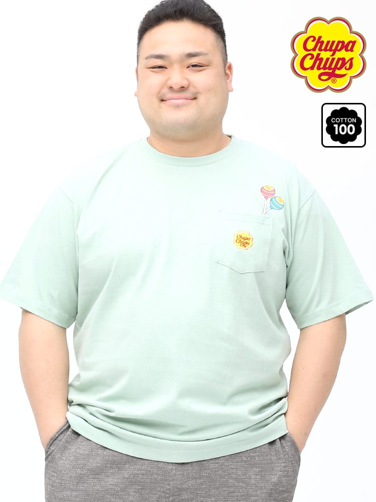 大きいサイズ メンズ chupa chups (チュッパチャプス) チュッパチャプス ポケット付き クルーネック 半袖 Tシャツ