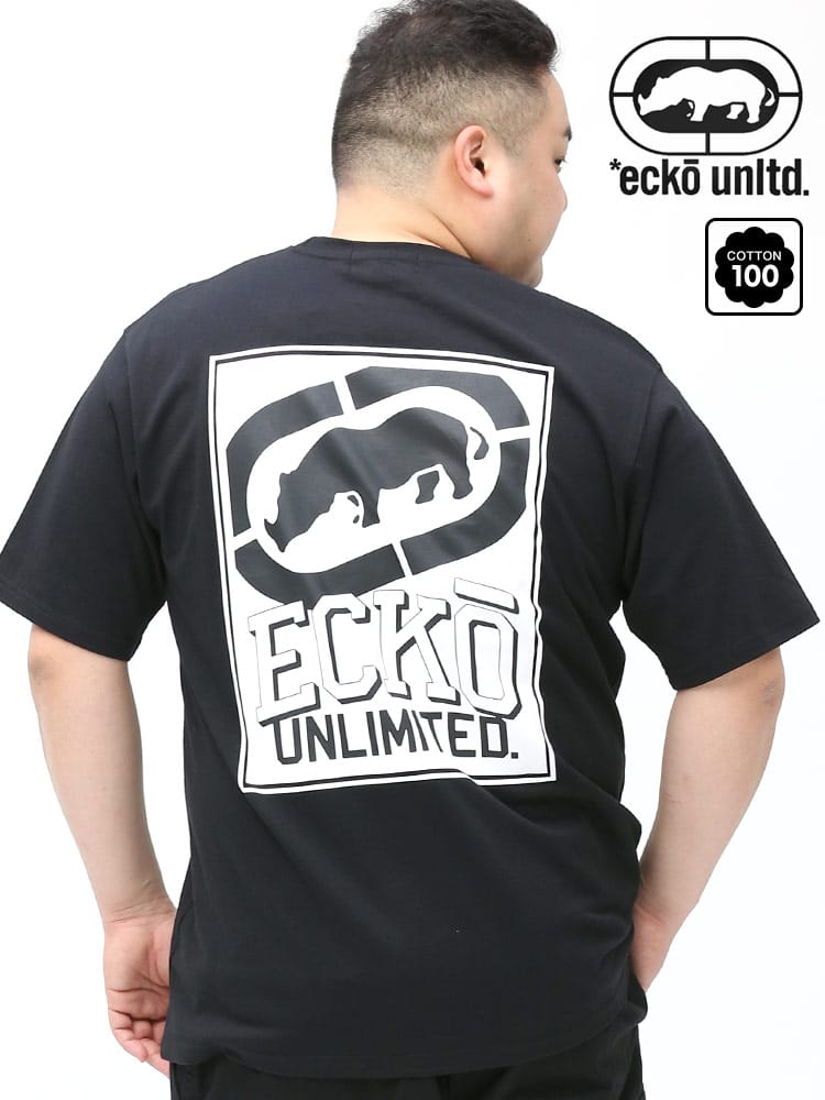 大きいサイズ メンズ ECKO UNLTD (エコーアンリミテッド) ロゴ刺繍 バックプリント クルーネック 半袖 Tシャツ