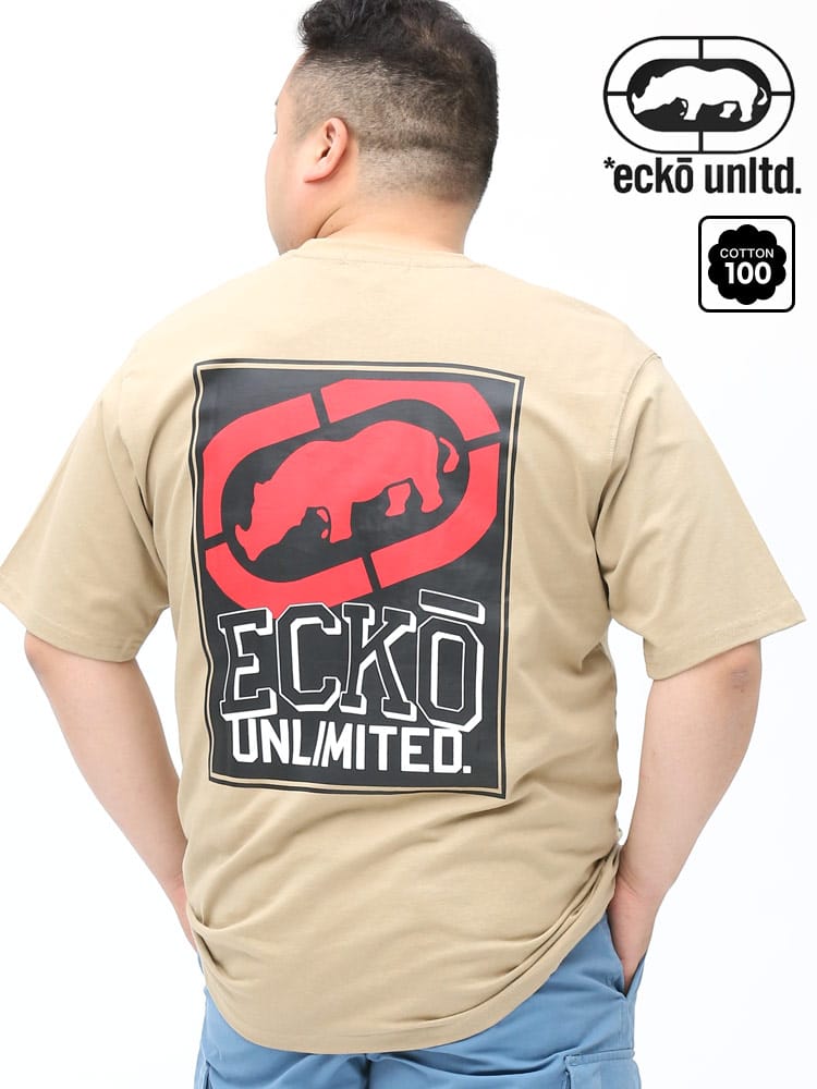 大きいサイズ メンズ ECKO UNLTD (エコーアンリミテッド) ロゴ刺繍 バックプリント クルーネック 半袖 Tシャツ