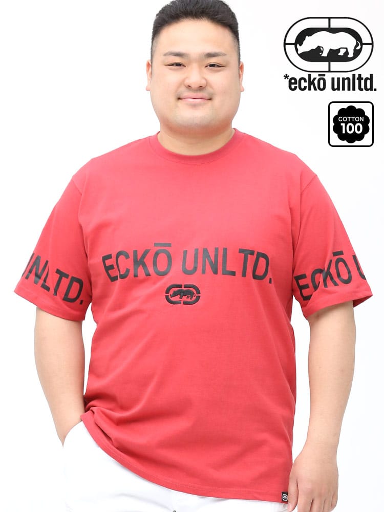 大きいサイズ メンズ ECKO UNLTD (エコーアンリミテッド) ロゴプリント 刺繍 クルーネック 半袖 Tシャツ