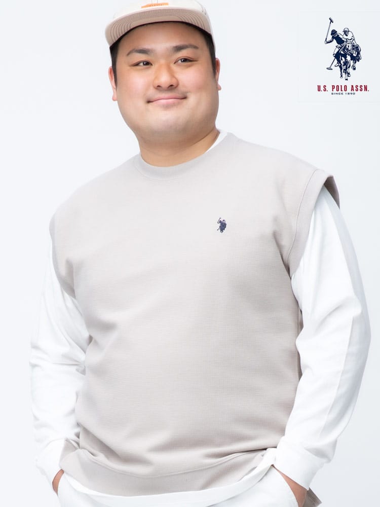 大きいサイズ メンズ U.S. POLO ASSN. (ユーエスポロアッスン) ワンポイント ニットベスト クルーネック 長袖 Tシャツ ロンT アンサンブル