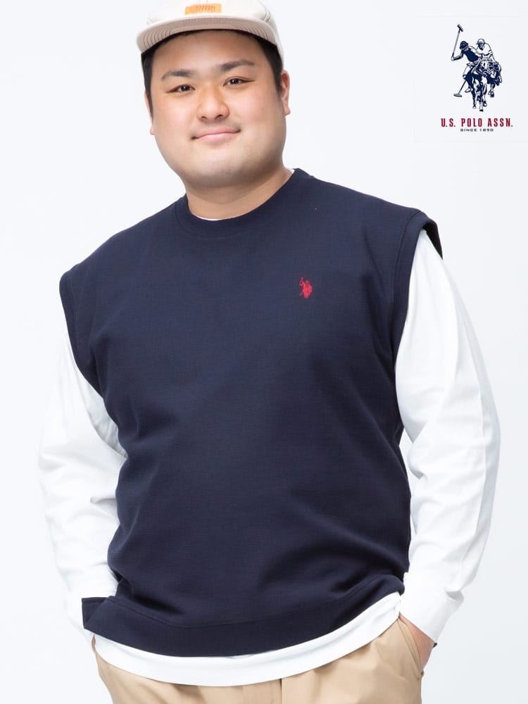 大きいサイズ メンズ U.S. POLO ASSN. (ユーエスポロアッスン) ワンポイント ニットベスト クルーネック 長袖 Tシャツ ロンT アンサンブル