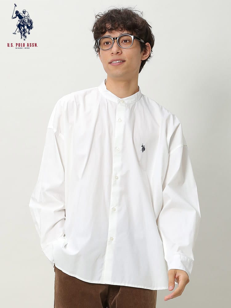 U.S. POLO ASSN. (ユーエスポロアッスン) コットン バンドカラー 長袖 シャツ
