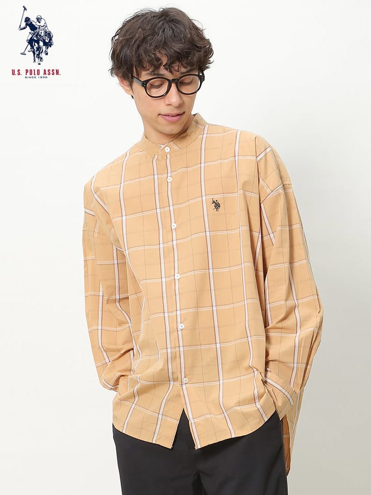 U.S. POLO ASSN. (ユーエスポロアッスン) コットン バンドカラー 長袖 シャツ