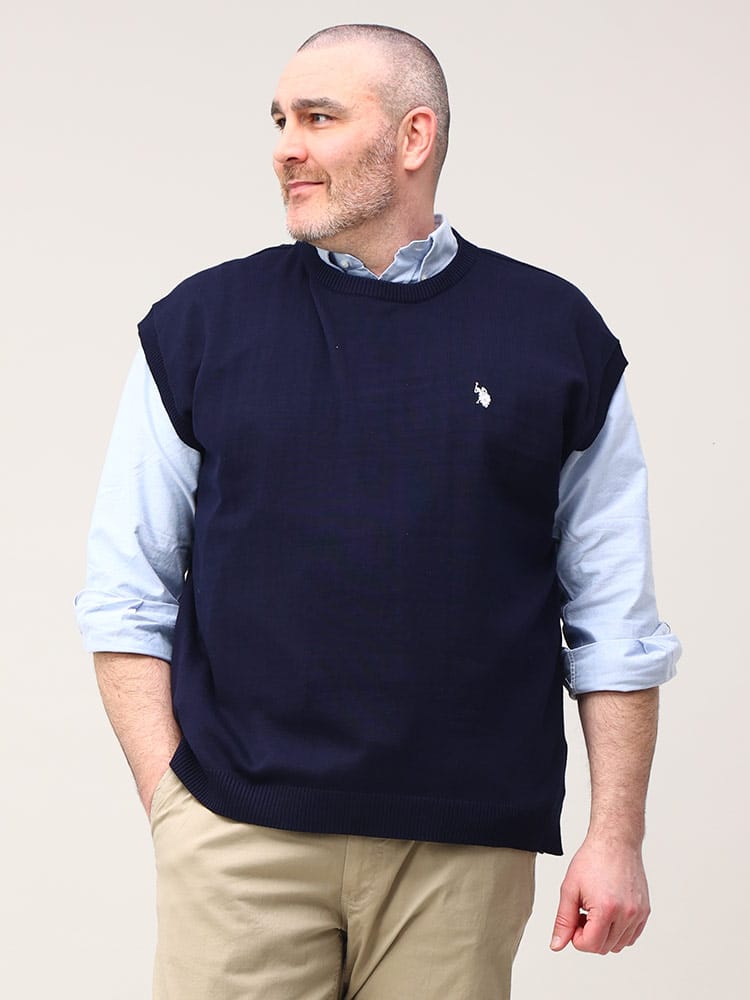 大きいサイズ メンズ U.S. POLO ASSN. (ユーエスポロアッスン) 胸ロゴ クルーネック ニットベスト