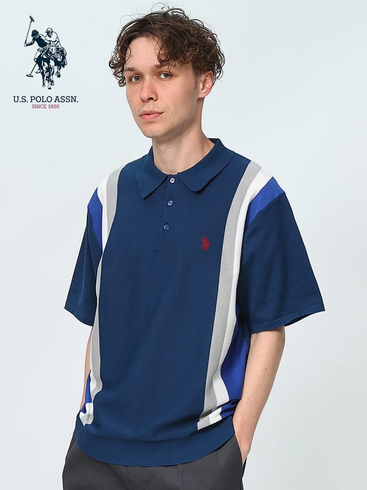 U.S. POLO ASSN. (ユーエスポロアッスン) ロゴ刺繍 無地＆柄 半袖 ニットポロシャツ