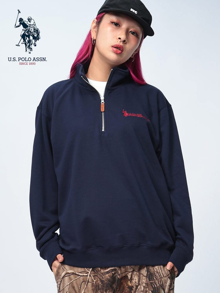 U.S. POLO ASSN.  (ユーエスポロアッスン) 裏毛 ロゴ刺繍 ハーフジップ スウェット PLM43301
