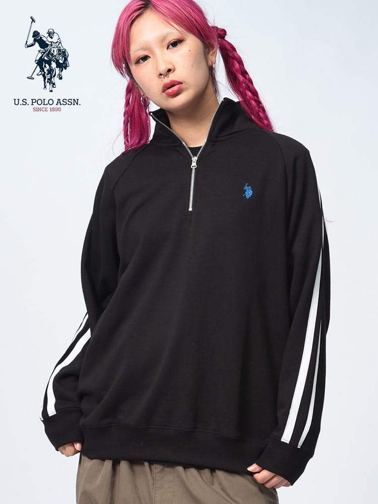 U.S. POLO ASSN.  (ユーエスポロアッスン) 裏毛 ラインデザイン ハーフジップ スウェット PLM43303