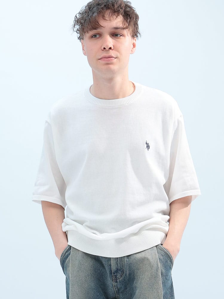 U.S. POLO ASSN.  (ユーエスポロアッスン) ワンポイント クルーネック 半袖 ニット PLM51400