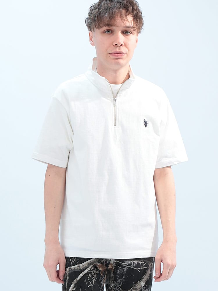 U.S. POLO ASSN.  (ユーエスポロアッスン) 綿100％ ワンポイント ハーフジップ 半袖 Tシャツ PLM42115