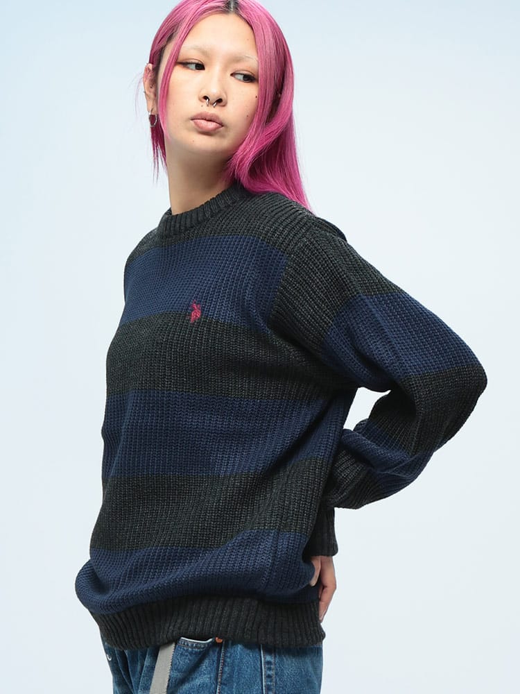 U.S. POLO ASSN.  (ユーエスポロアッスン) ワンポイント ボーダー クルーネック ニット セーター rgc_knit