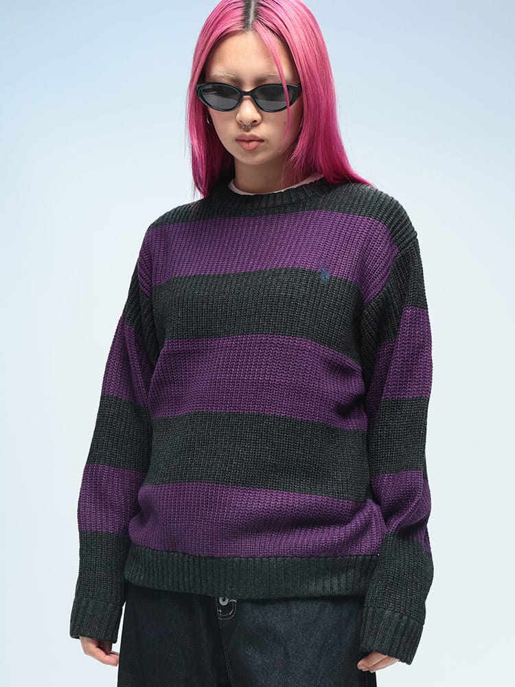 U.S. POLO ASSN.  (ユーエスポロアッスン) ワンポイント ボーダー クルーネック ニット セーター rgc_knit