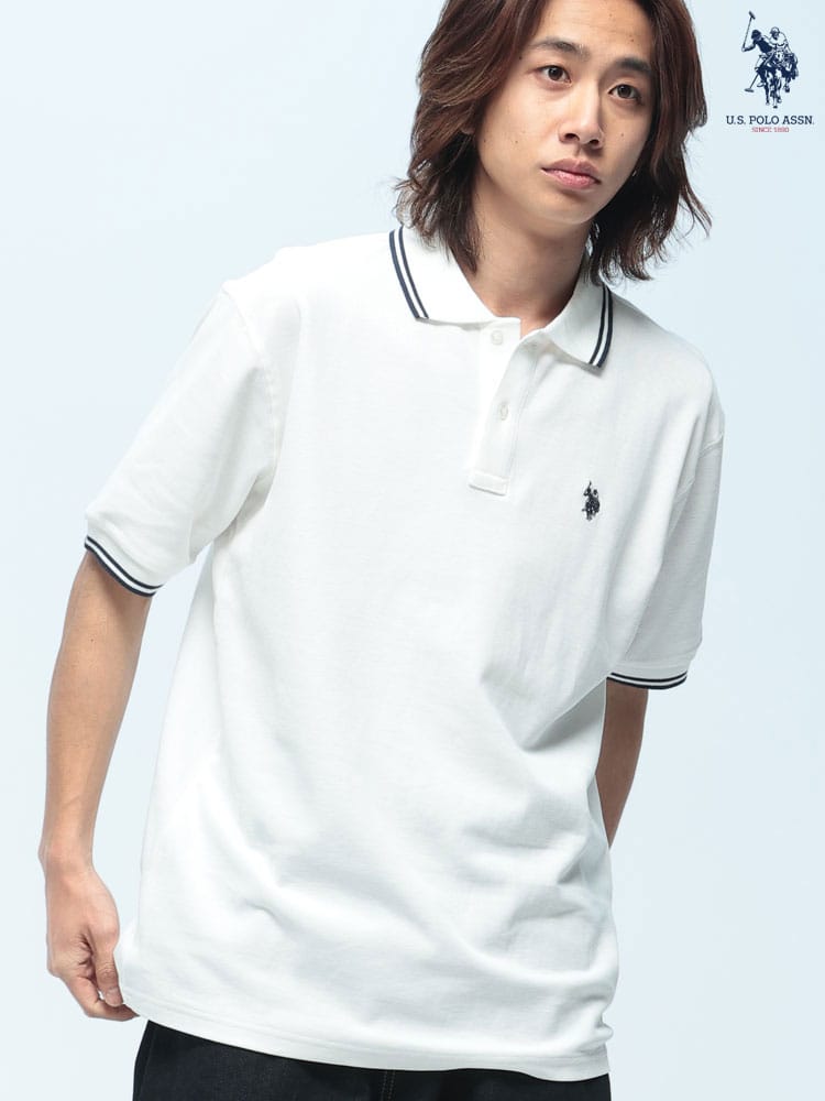 U.S. POLO ASSN.  (ユーエスポロアッスン) ポロシャツ 半袖 鹿の子 ライン ワンポイント シャツ トップス ポロ シンプル ベーシック 春 夏 PLM61103