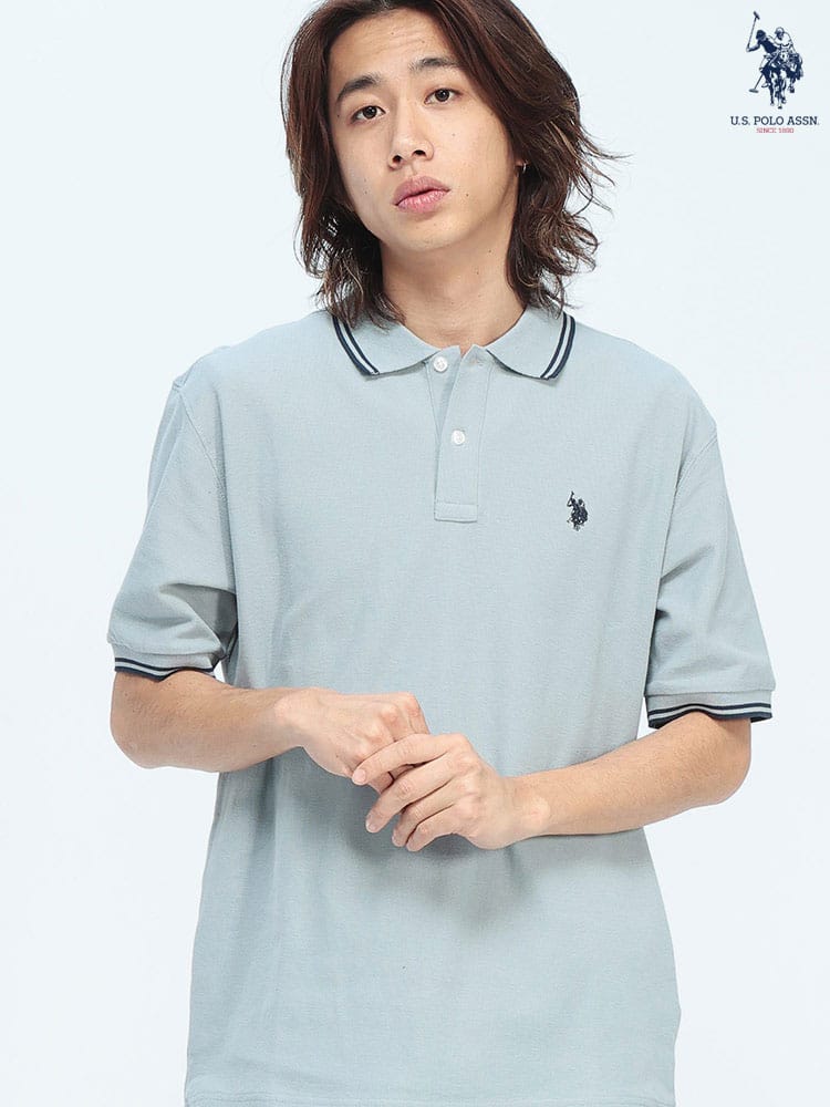 U.S. POLO ASSN.  (ユーエスポロアッスン) ポロシャツ 半袖 鹿の子 ライン ワンポイント シャツ トップス ポロ シンプル ベーシック 春 夏 PLM61103
