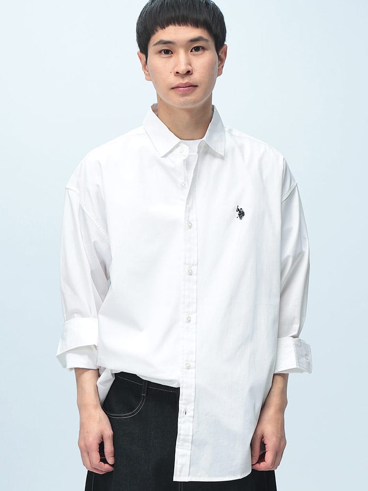 U.S. POLO ASSN. (ユーエスポロアッスン) オーバーサイズ 長袖 シャツ ワンポイント ロゴ 刺繍 綿100% 無地 ユニセックス カジュアルシャツ PLM61703