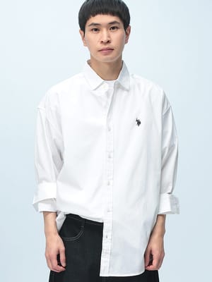 U.S. POLO ASSN. (ユーエスポロアッスン) オーバーサイズ 長袖 シャツ ワンポイント ロゴ 刺繍 綿100% 無地 ユニセックス カジュアルシャツ PLM61703