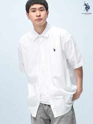 U.S. POLO ASSN. (ユーエスポロアッスン) オーバーサイズ 半袖 シャツ ワンポイント ロゴ 刺繍 綿100% 無地 ユニセックス カジュアルシャツ PLM61704