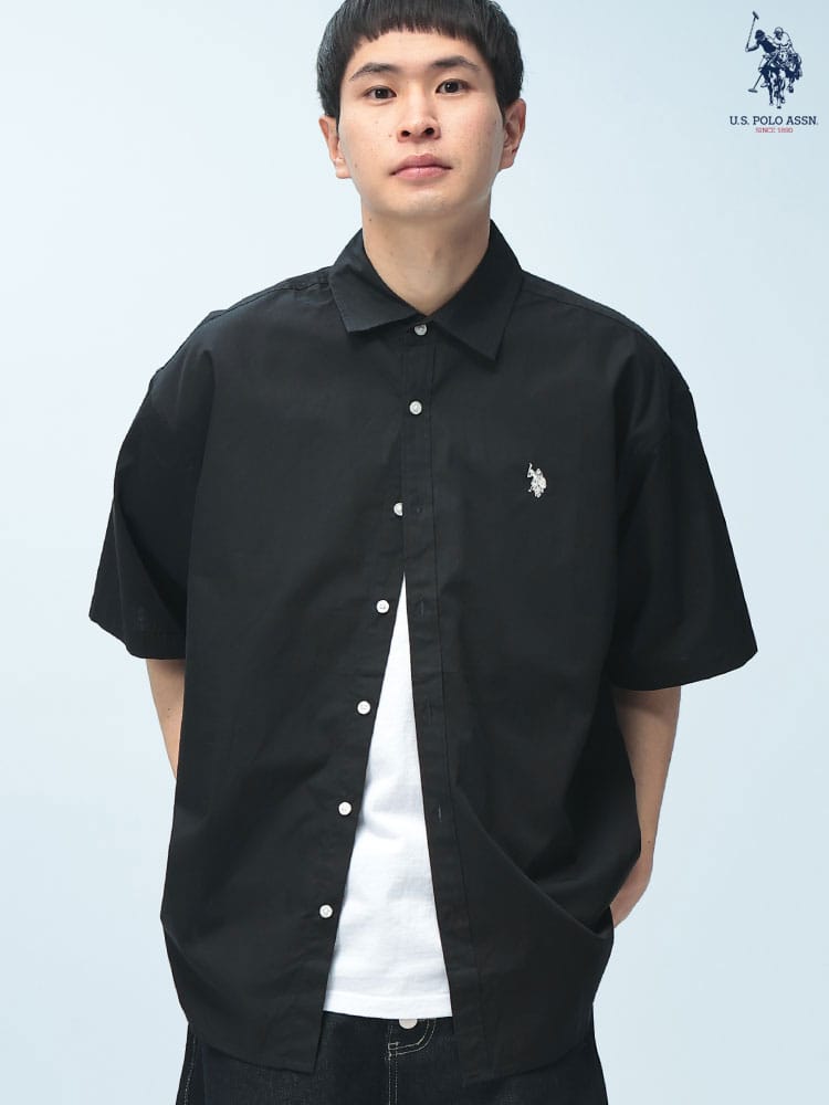 U.S. POLO ASSN. (ユーエスポロアッスン) オーバーサイズ 半袖 シャツ ワンポイント ロゴ 刺繍 綿100% 無地 ユニセックス カジュアルシャツ PLM61704