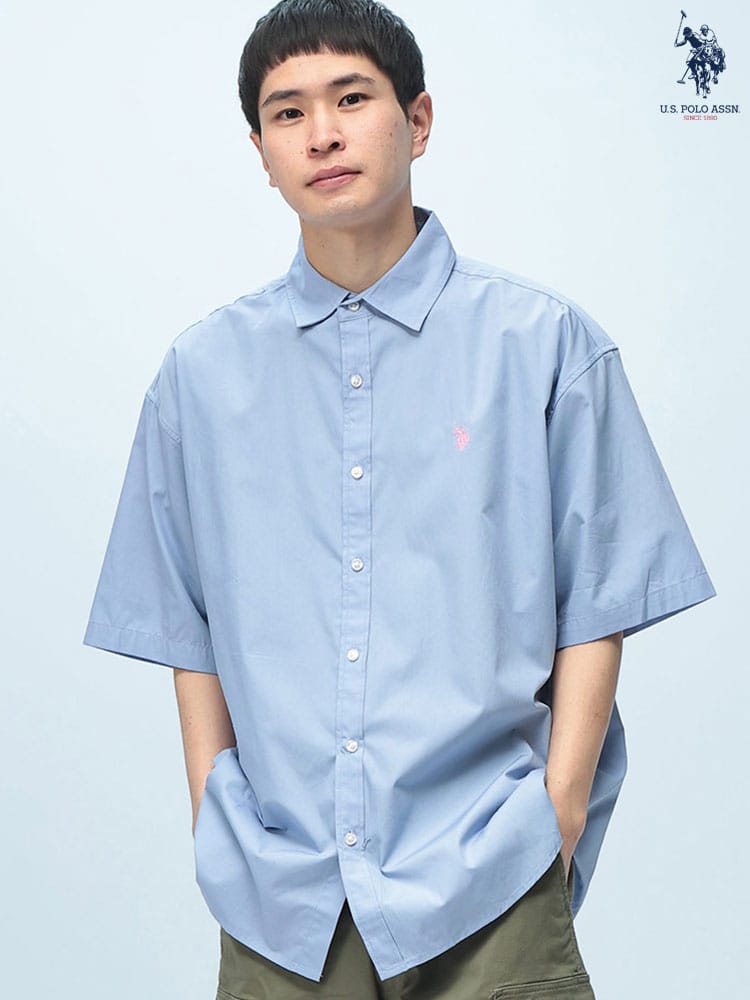 U.S. POLO ASSN. (ユーエスポロアッスン) オーバーサイズ 半袖 シャツ ワンポイント ロゴ 刺繍 綿100% 無地 ユニセックス カジュアルシャツ PLM61704