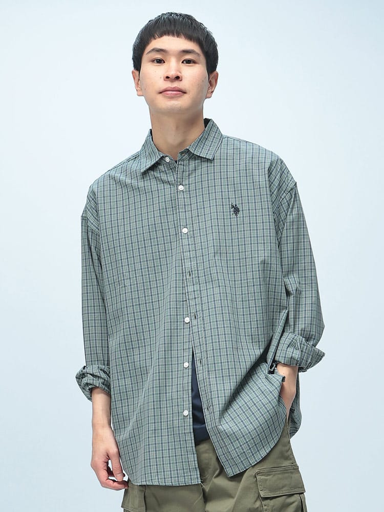U.S. POLO ASSN. (ユーエスポロアッスン) チェック柄 オーバーサイズ 長袖 シャツ ワンポイント ロゴ 刺繍 綿100% ユニセックス カジュアルシャツ PLM61708