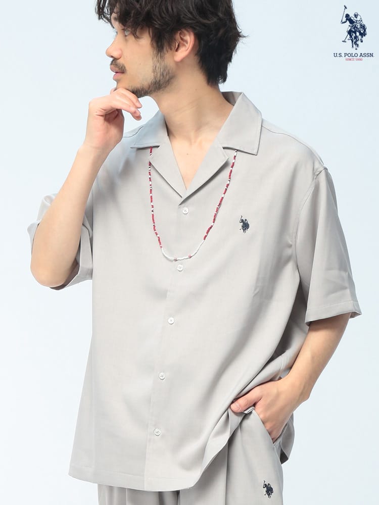U.S. POLO ASSN. (ユーエスポロアッスン) シャツ 半袖 PLM62700 ワンポイント オープンカラー オーバーシャツ ユニセックス