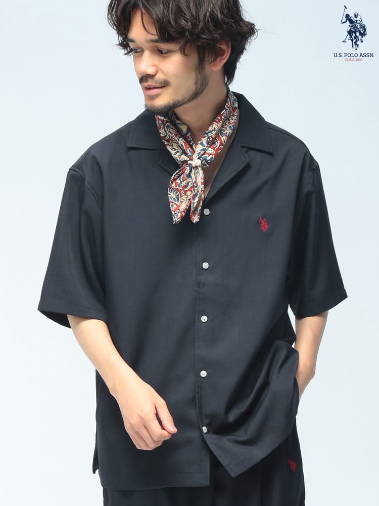 U.S. POLO ASSN. (ユーエスポロアッスン) シャツ 半袖 PLM62700 ワンポイント オープンカラー オーバーシャツ ユニセックス