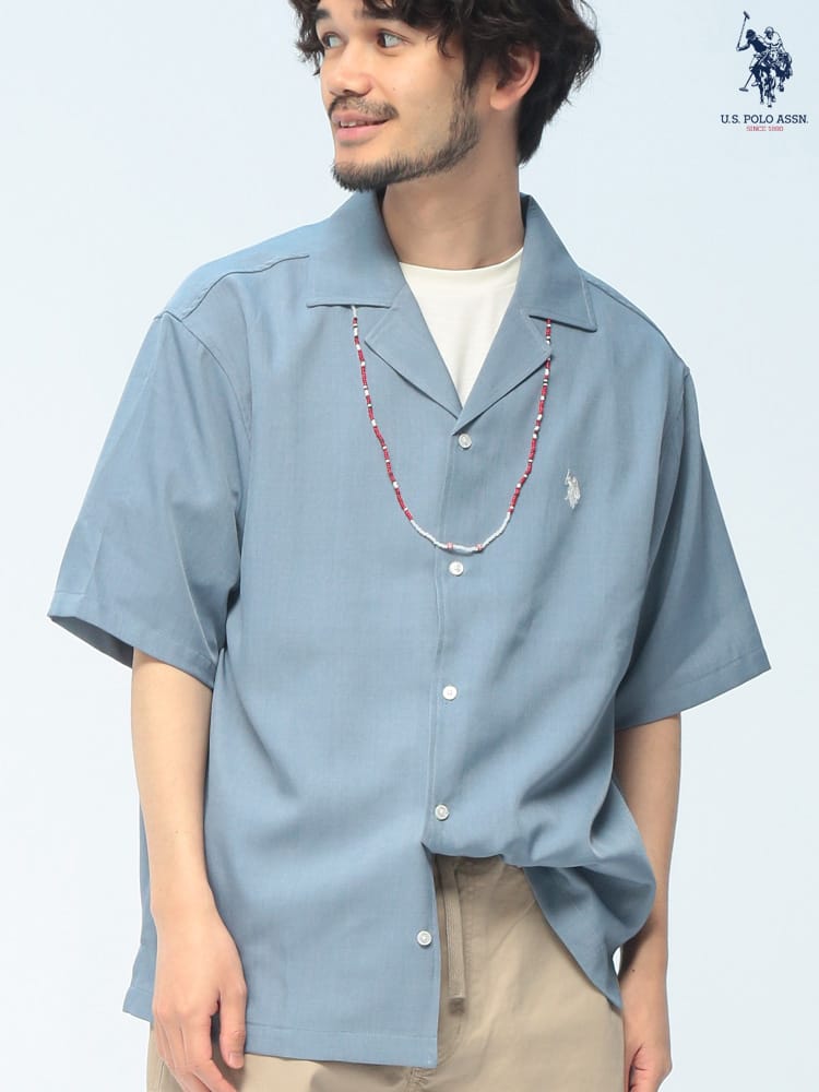 U.S. POLO ASSN. (ユーエスポロアッスン) シャツ 半袖 PLM62700 ワンポイント オープンカラー オーバーシャツ ユニセックス
