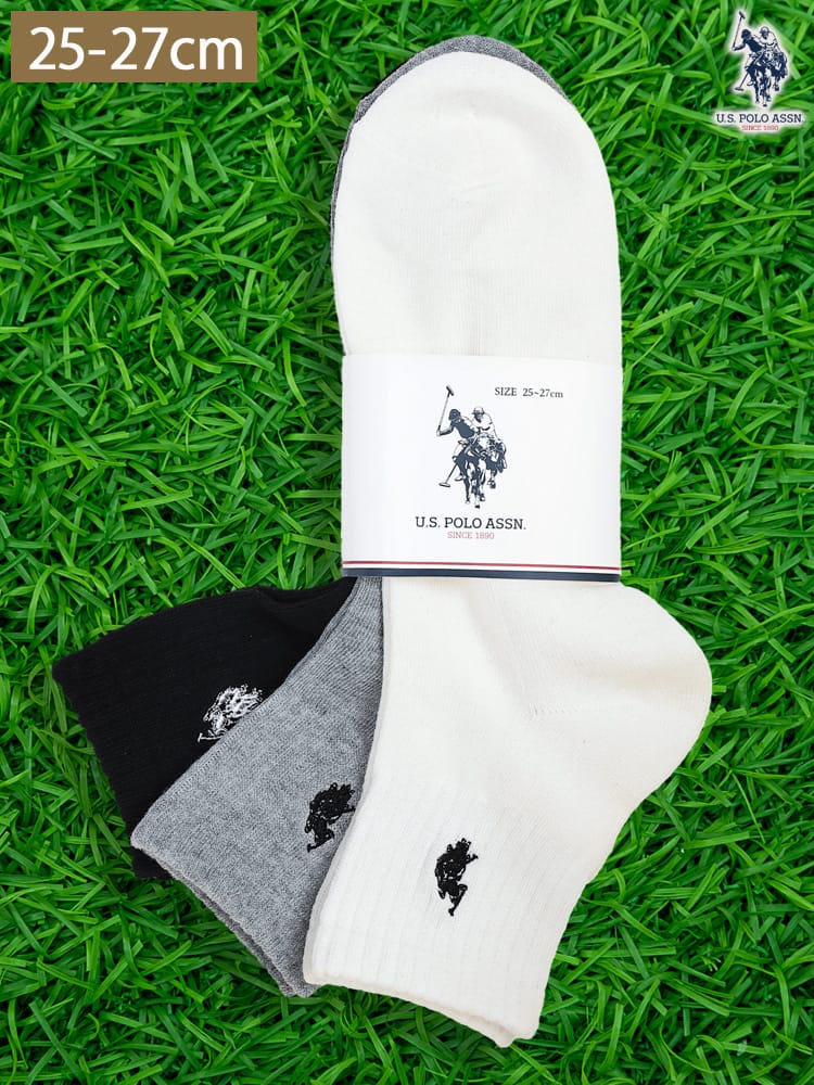 U.S. POLO ASSN.  (ユーエスポロアッスン) ワンポイント クォーターソックス 3足セット 靴下 メンズ リブ 25-27cm