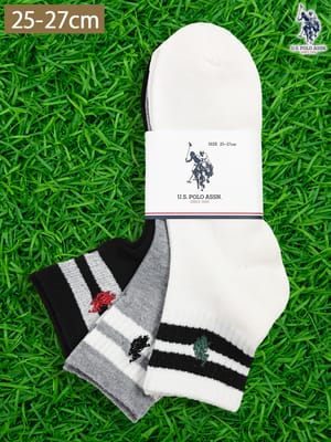 U.S. POLO ASSN.  (ユーエスポロアッスン) 25-27cm リブライン クォーターソックス 3足セット 靴下 メンズ ワンポイント