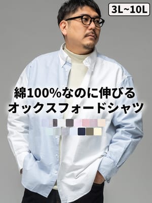 【3L-10L / 19色展開】長袖シャツ オックスフォード ボタンダウン みつぼしシャツ ビジカジ オフィス 無地 ストライプ 大きいサイズ メンズ