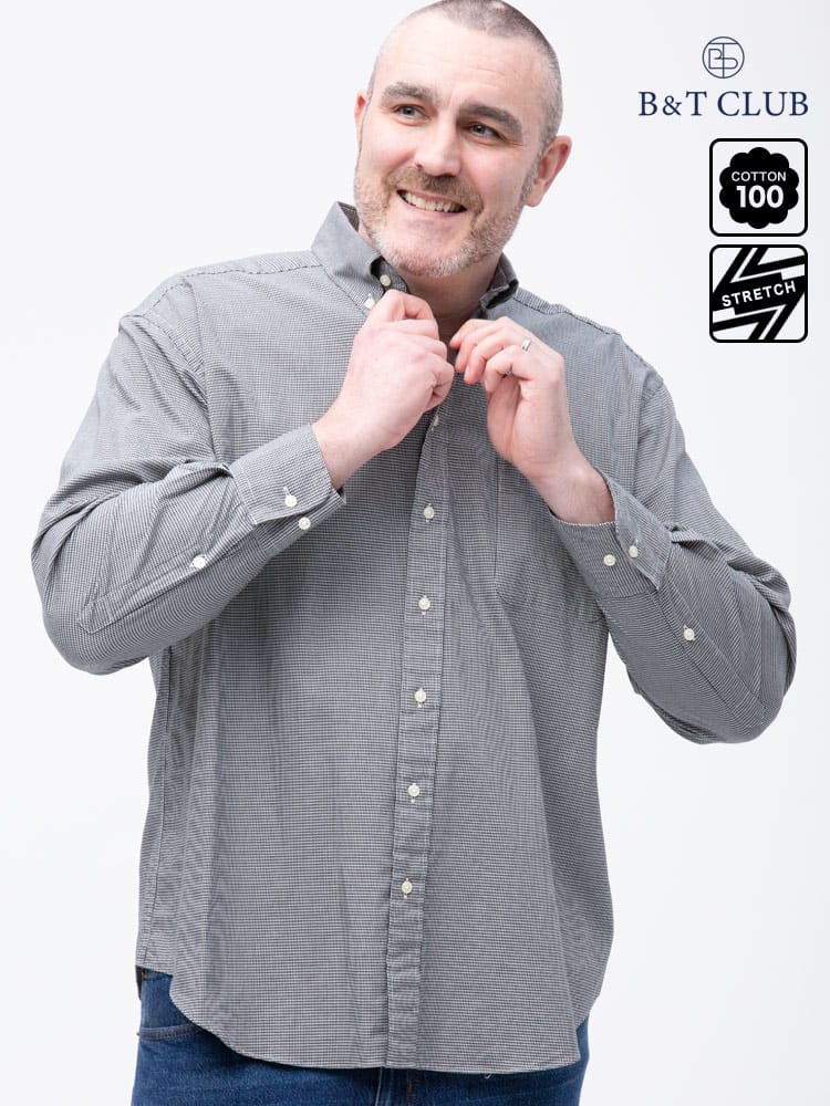 大きいサイズ メンズ B＆T CLUB 綿100％ ナチュラルストレッチ ボタンダウン ツイル 長袖シャツ 2L-10L相当