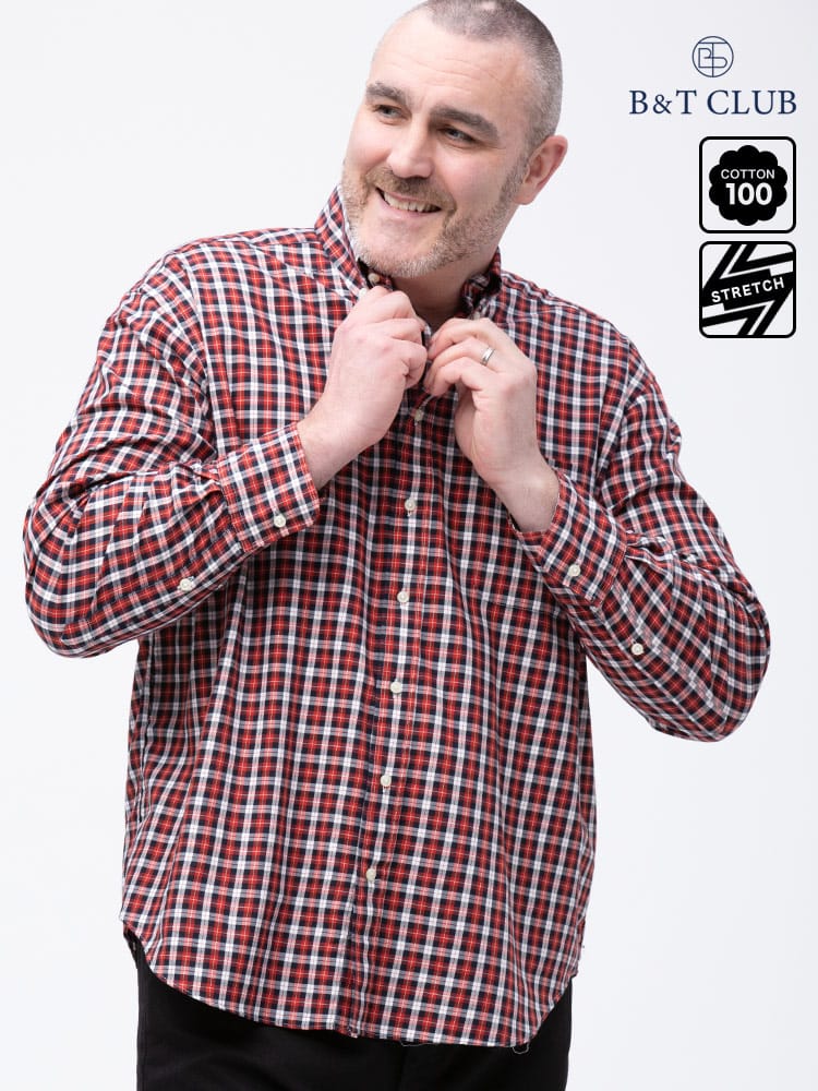 大きいサイズ メンズ B＆T CLUB 綿100％ ナチュラルストレッチ ボタンダウン ツイル 長袖シャツ 2L-10L相当