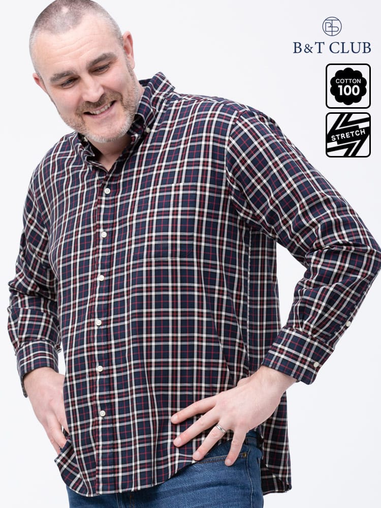 大きいサイズ メンズ B＆T CLUB 綿100％ ナチュラルストレッチ ボタンダウン ツイル 長袖シャツ 2L-10L相当