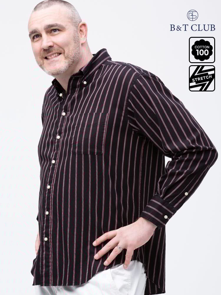 大きいサイズ メンズ B＆T CLUB 綿100％ ナチュラルストレッチ ボタンダウン ツイル 長袖シャツ 2L-10L相当