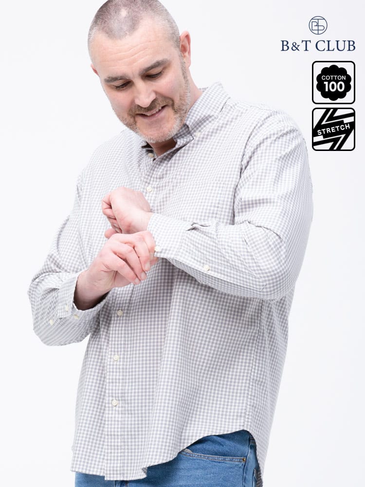 大きいサイズ メンズ B＆T CLUB 綿100％ ナチュラルストレッチ ボタンダウン ツイル 長袖シャツ 2L-10L相当