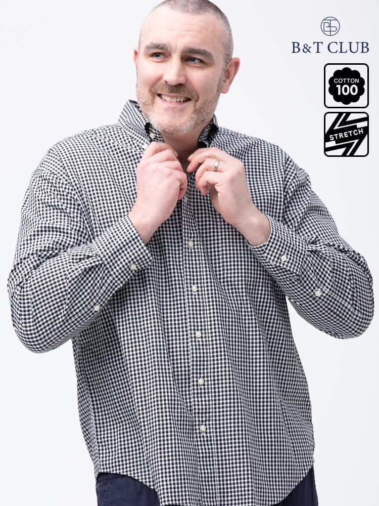 大きいサイズ メンズ B＆T CLUB 綿100％ ナチュラルストレッチ ボタンダウン ツイル 長袖シャツ 2L-10L相当