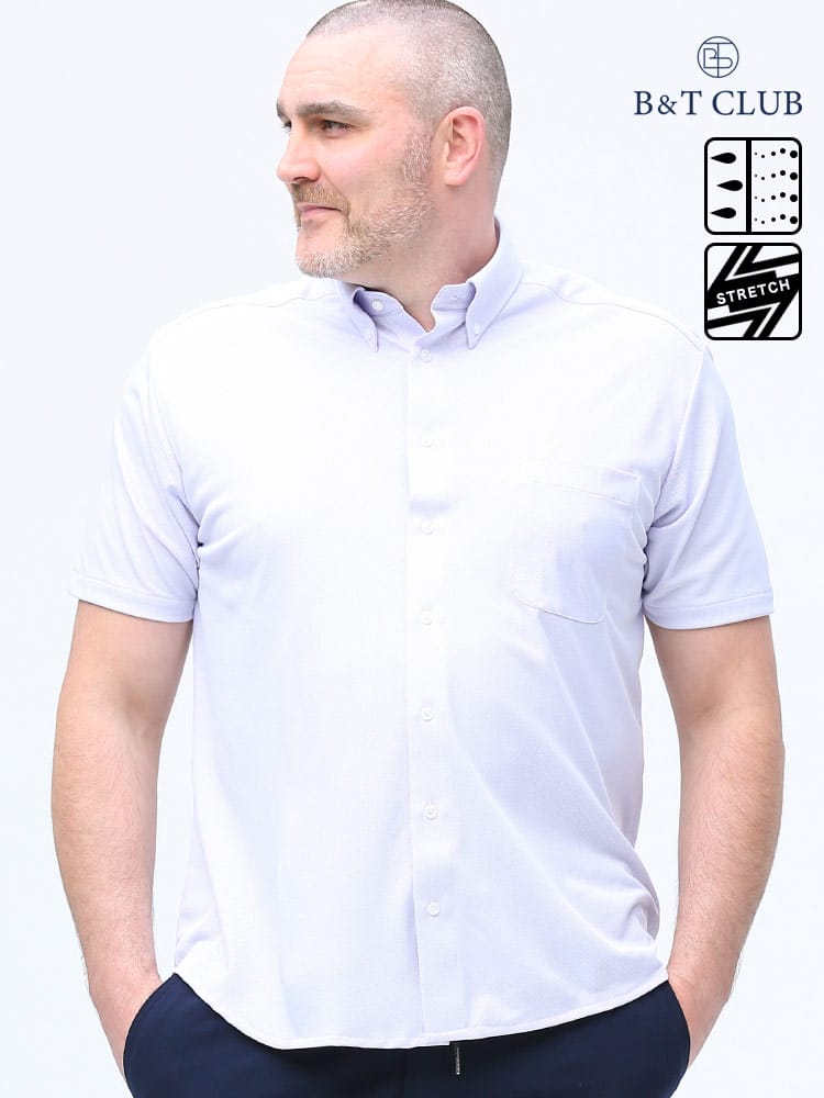 大きいサイズ メンズ B＆T CLUB (ビーアンドティークラブ) ドライ ストレッチ エンボス市松 ボタンダウン 半袖 シャツ