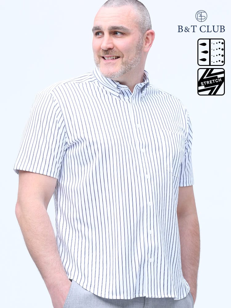 在庫処分 返品交換不可 大きいサイズ メンズ B＆T CLUB (ビーアンドティークラブ) ドライ ストレッチ デジタルプリント 半袖 シャツ