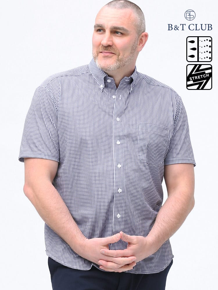 在庫処分 返品交換不可 大きいサイズ メンズ B＆T CLUB (ビーアンドティークラブ) ドライ ストレッチ デジタルプリント 半袖 シャツ