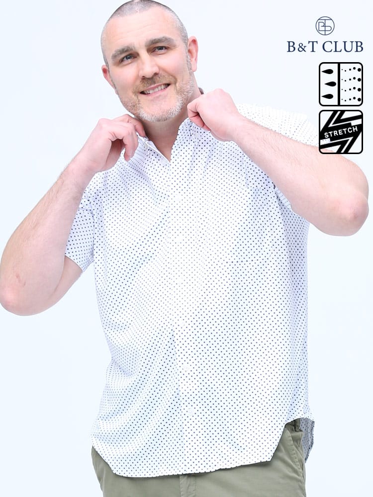 在庫処分 返品交換不可 大きいサイズ メンズ B＆T CLUB (ビーアンドティークラブ) ドライ ストレッチ デジタルプリント 半袖 シャツ